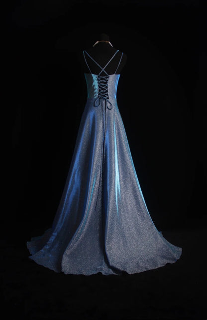Retro A Line Spaghetti Straps Navy Blue Sequin 1950s Long Prom Dresses Inspo 18th Birthday Outfits Formal Dress N496