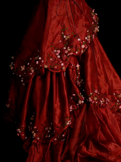 Robe de bal élégante en satin rouge foncé asymétrique avec volants à étages, robes de soirée longues, robes de bal de fin d'année N2241