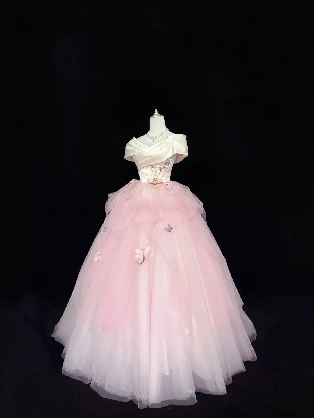 Cute Sweet 16 Dresses Long Ball Gown Off Shoulder Pink Tulle Formal Sweet Sixteen Birthday Gown RC0249