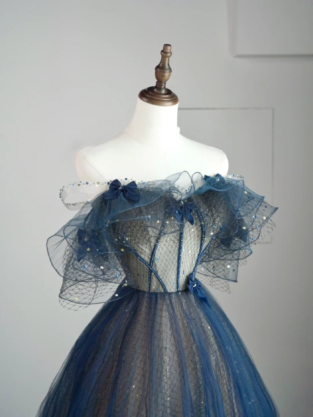 Robe de bal sobre à épaules dénudées en tulle bleu, tenue de soirée pour jeunes filles de 16 ans (N1173)