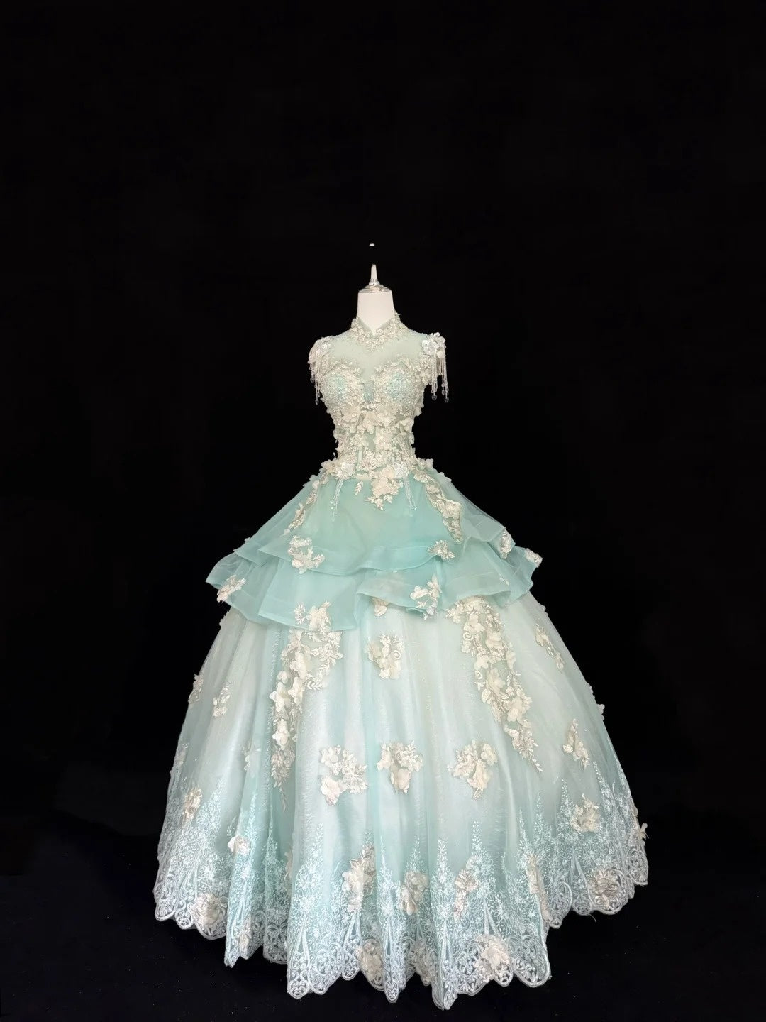 Sweet 16 Dresses Long Ball Gown Sweet Sixteen Long Birthday Dress High Neck Mint Green Tulle Formal Gown RC0281