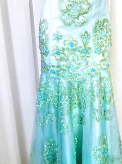 Jolies Robes de Bal Sirène bustier Vert Dentelle avec Perles Longue Robe de Cérémonie N3041