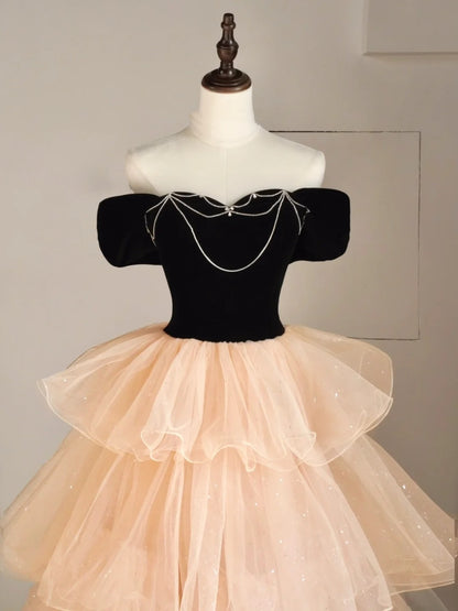 Robe de bal princesse à épaules dénudées en tulle champagne, tenue de soirée pour le bal de fin d'année scolaire, robe de remise de diplômes pour adolescentes N1348