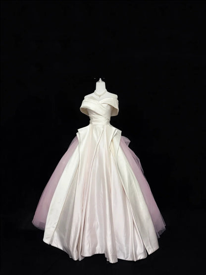 Langes schulterfreies Ballkleid für den 16. Geburtstag mit Ärmeln aus rosa Tüll, RC0339