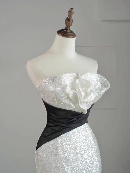 Magnifique robe de bal longue sirène bustier blanche à sequins - Inspiration tenue de soirée N236