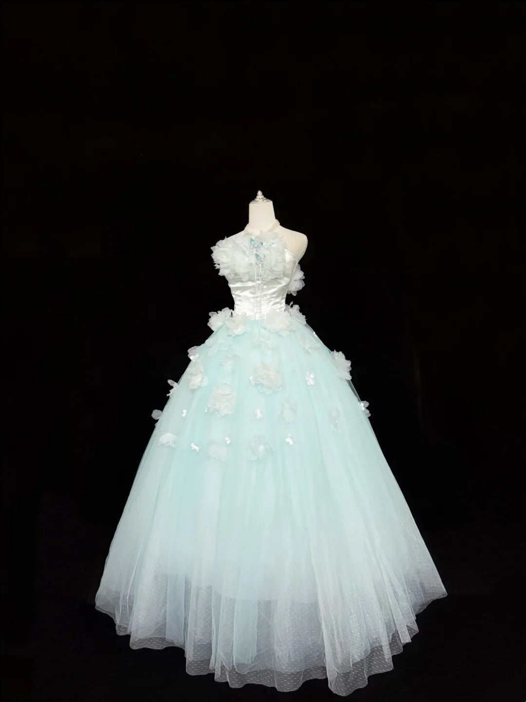 Langes Ballkleid für den 16. Geburtstag, trägerloses, blaues Abendkleid, RC0317