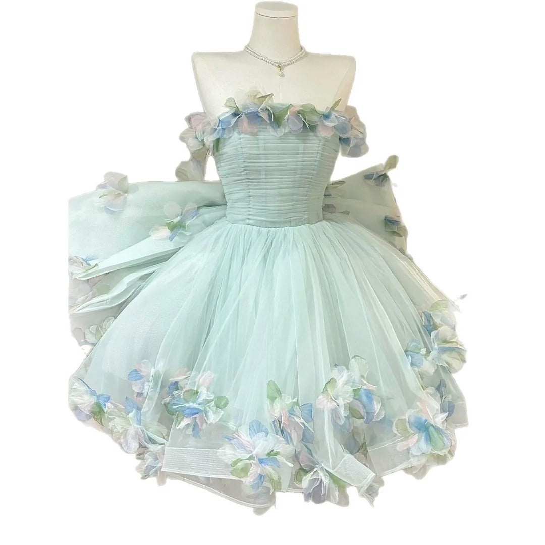Elegant Ball Gown Strapless Mint Green Tulle With Appliqued Mini Short Cocktail Dress Homecoming Dresses Ideas Hoco Outfits RB4913