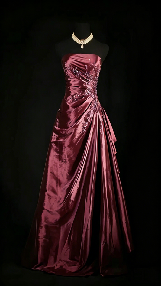 Cute Ball Gown Strapless Navy Blue Satin With Ruffles Long Evening Gowns Prom Dresses N3043