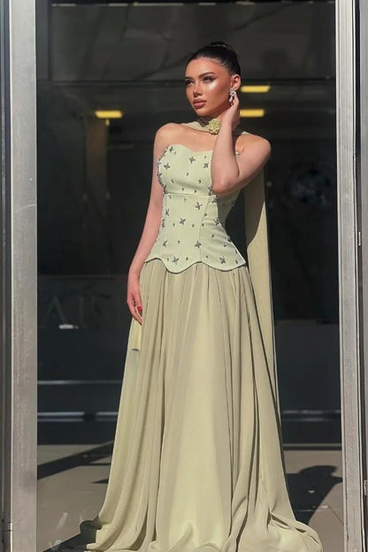 Trägerloses, luxuriöses Abendkleid für Damen, langes Ballkleid in A-Linie, Robe für Damen, AB1455