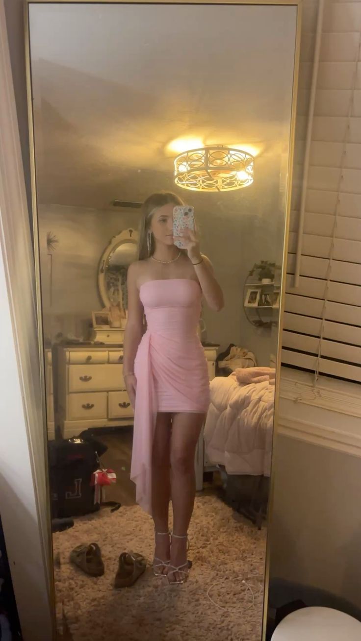 Unique Sheath Strapless Pink Mini Dress Graduation Gown High School For 8th Grade Homecoming Dresses RB3324