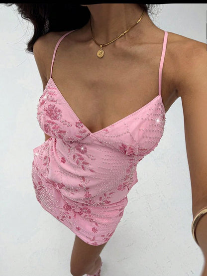 Sparkly Homecoming Dresses Outfit inspo Sheath Spaghetti Straps Pink Hoco Dres Mini 16th Birthday Cocktail Outfits RB8335