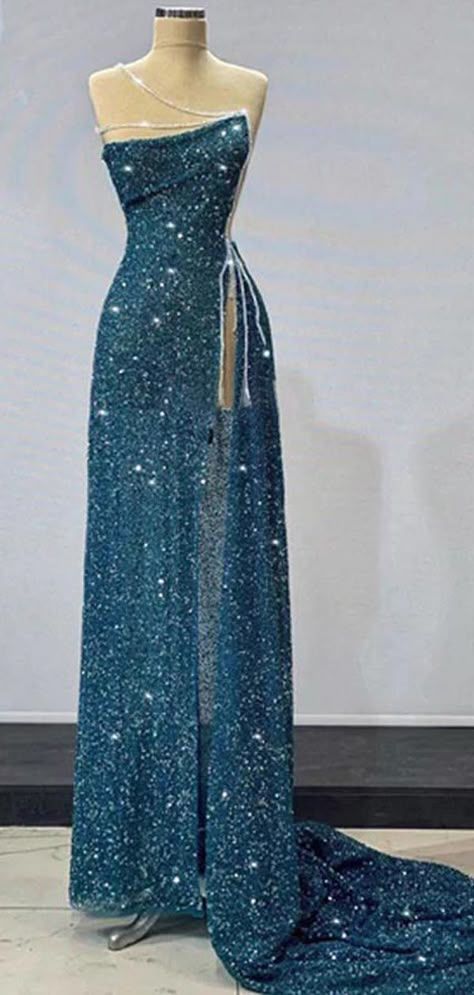 Gorgeous Teal Sheath High Slit Maxi Long Formal Prom Dress AB925