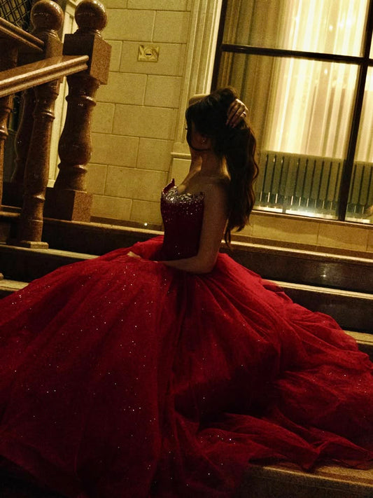 Sweet 16 Dress Ballgown Sweetheart Burgundy Tulle vestido de 15 Sweet Sixteen Dress RB9534
