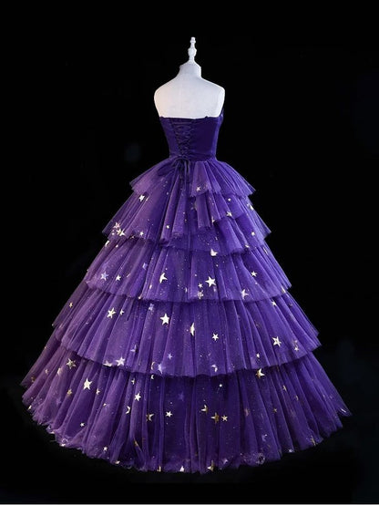 Elegantes, trägerloses, lila Satin-Abendkleid mit Spitze und asymmetrischem Saum, langes Partykleid, Abschlusskleid, formelles Abendkleid AB1959