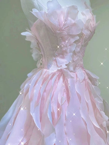 Pink princess evening dress, fairy party dress, girl’s birthday flower dress Formal Evening Gowns AB518