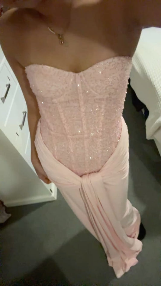 Neu eingetroffen Elegantes Sweetheart-Partykleid in Pink mit Pailletten, langes Ballkleid, Meerjungfrauen-Bodycon für Damen N4072