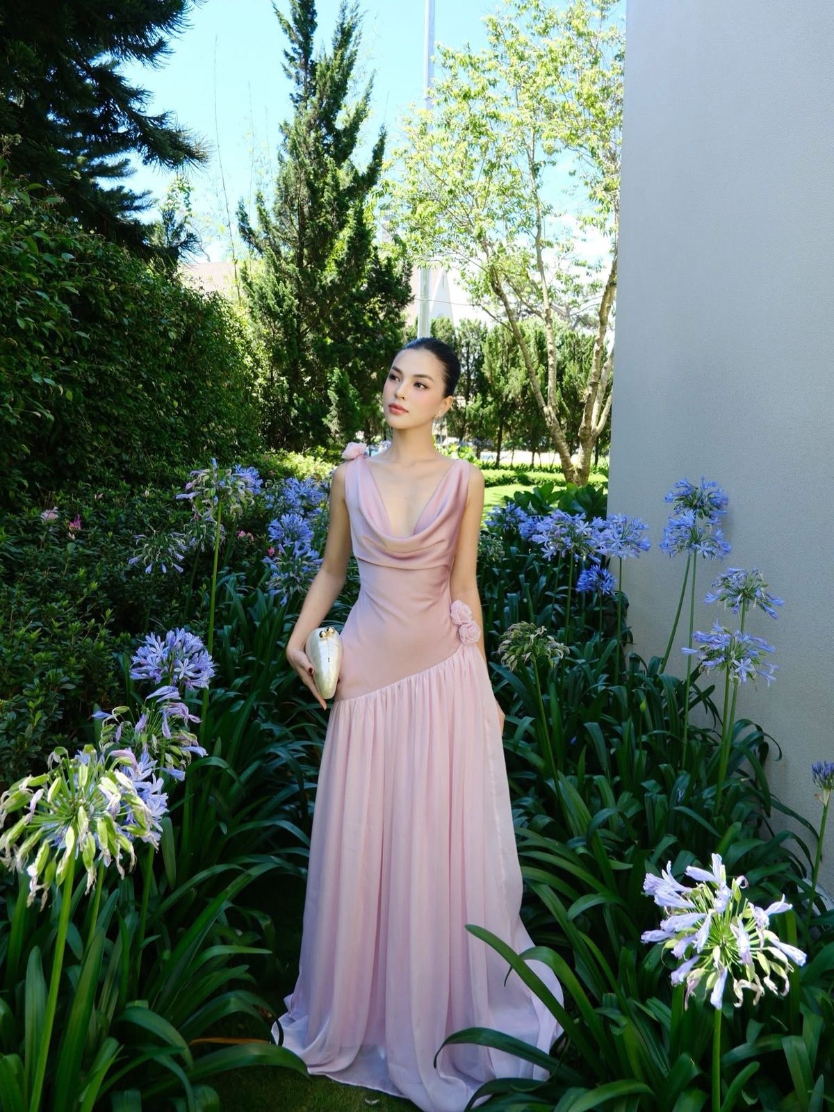 Pink Prom Dresses Inspiration Mermaid Cowl Neck Satin Evening Gown Long Gala Formal Dress RC1485