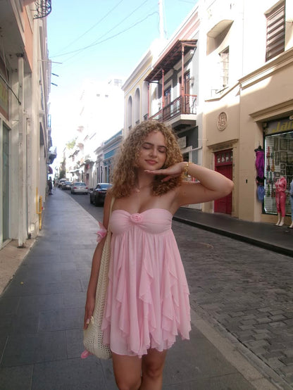 Sweet A Line Sweetheart Pink Chiffon Birthday Outfits Mini Party Gown inspo Short Cocktail Hoco Dresses RB6079