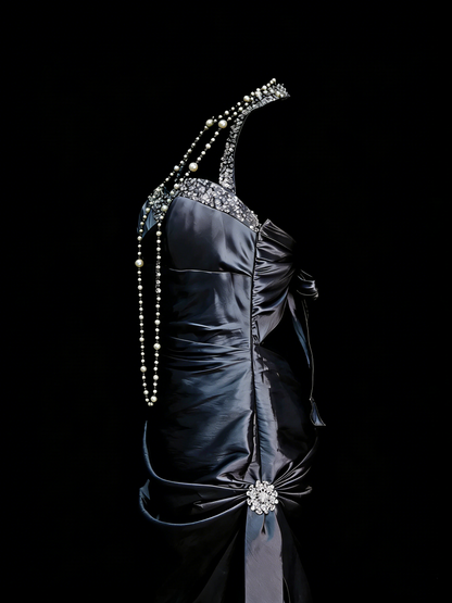 Robe de bal longue de soirée vintage sirène dos nu sans manches, style années 90, ornée de perles, référence N1386