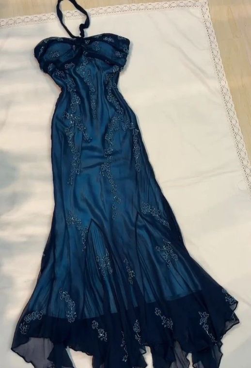 Vintage Meerjungfrauen-Abendkleid mit Neckholder, Chiffon, Perlenbesatz, dunkelgrün, langes formelles Kleid, Abschlusskleid N1617