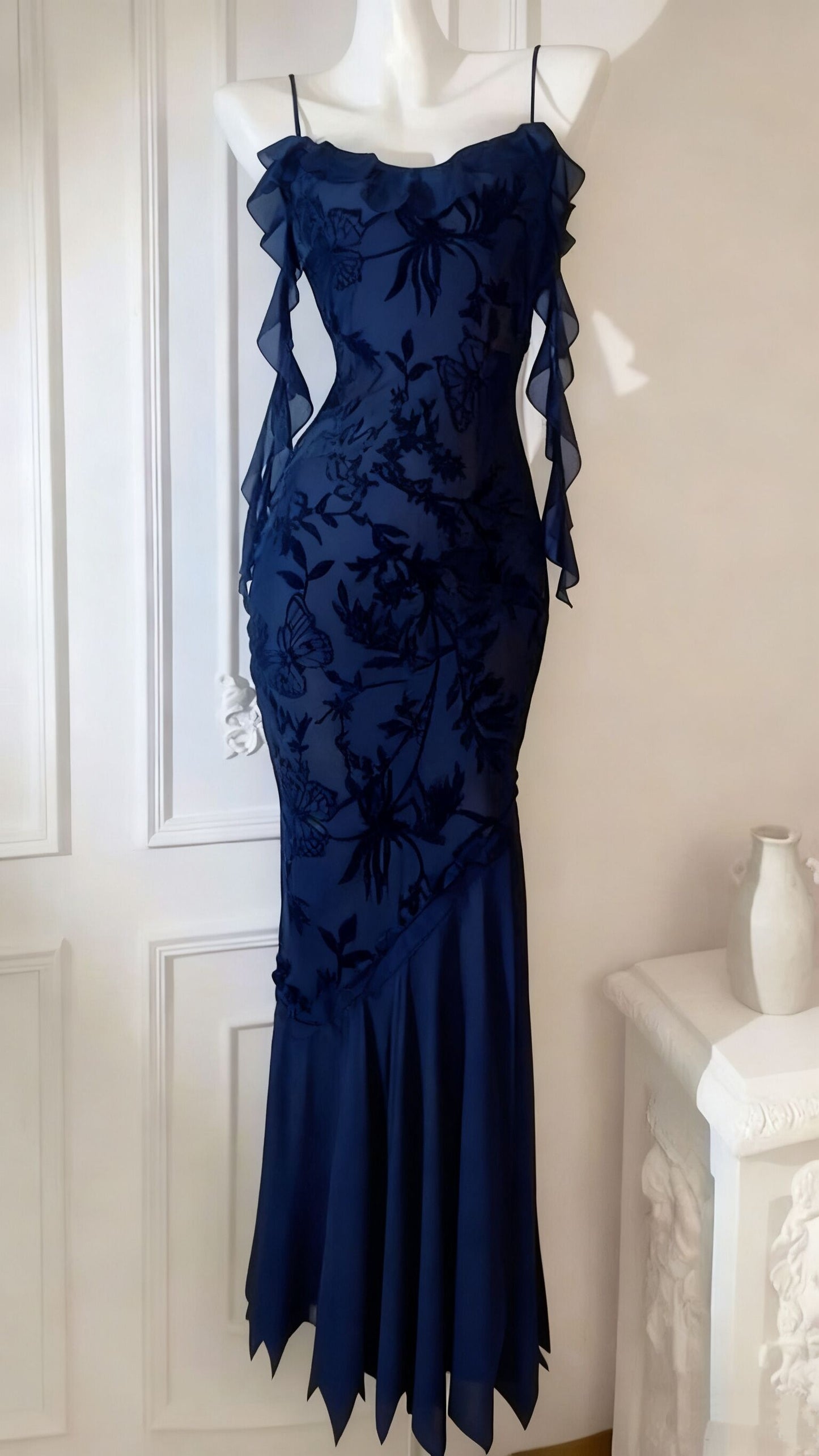 Chic Mermaid Spaghetti Straps Black Chiffon Long Prom Dresses Inspiration Party Dress Prom Gowns DH3027