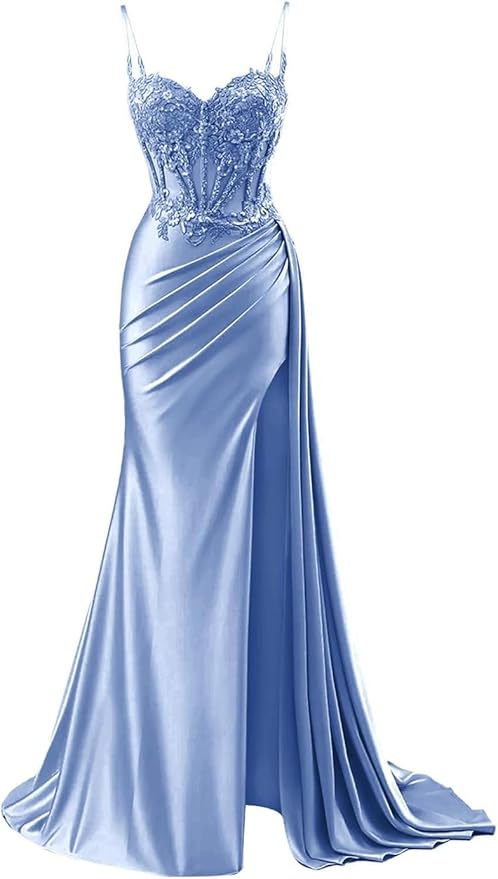 Modest Mermaid Spaghetti Straps Burgundy Slit Lace Prom Dresses Long Party Dress Birthday Outfit Teenagers Graduation Dress RB1168