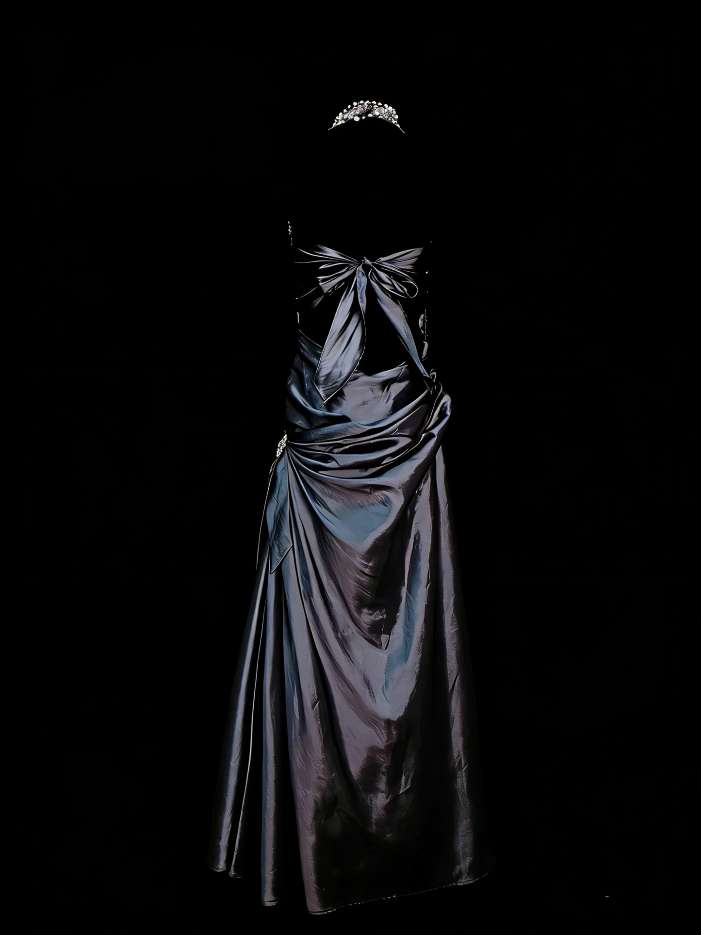 Robe de bal longue de soirée vintage sirène dos nu sans manches, style années 90, ornée de perles, référence N1386