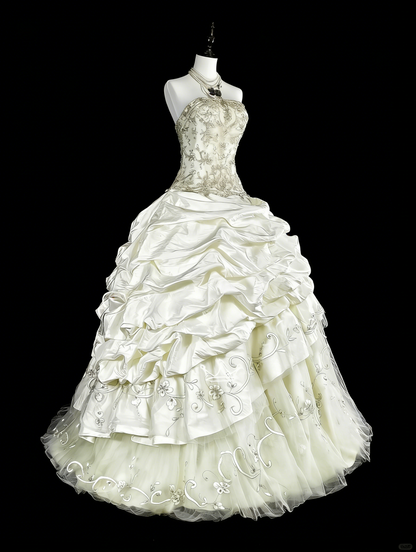 Princess Wedding Dresses Ball Gown Strapless Ivory With Beaded Crystals Long Bridal Gown N3413