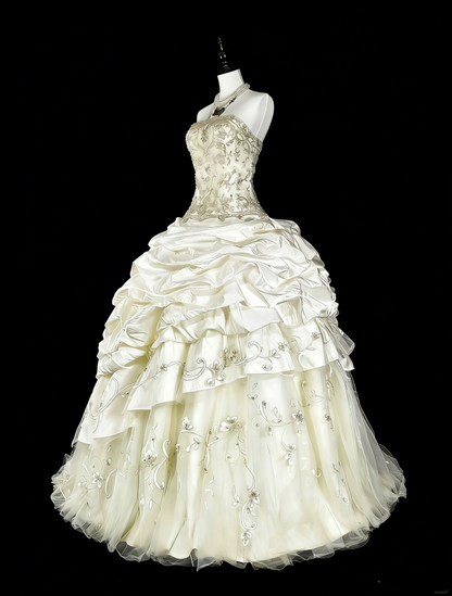 Princess Wedding Dresses Ball Gown Strapless Ivory With Beaded Crystals Long Bridal Gown N3413