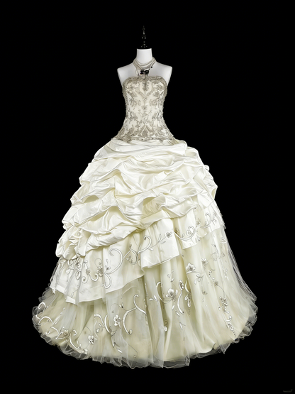Princess Wedding Dresses Ball Gown Strapless Ivory With Beaded Crystals Long Bridal Gown N3413