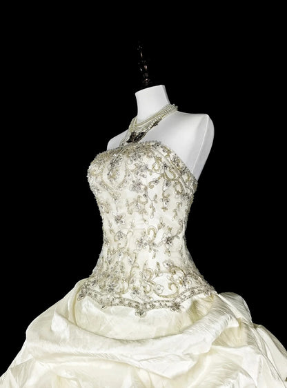 Princess Wedding Dresses Ball Gown Strapless Ivory With Beaded Crystals Long Bridal Gown N3413