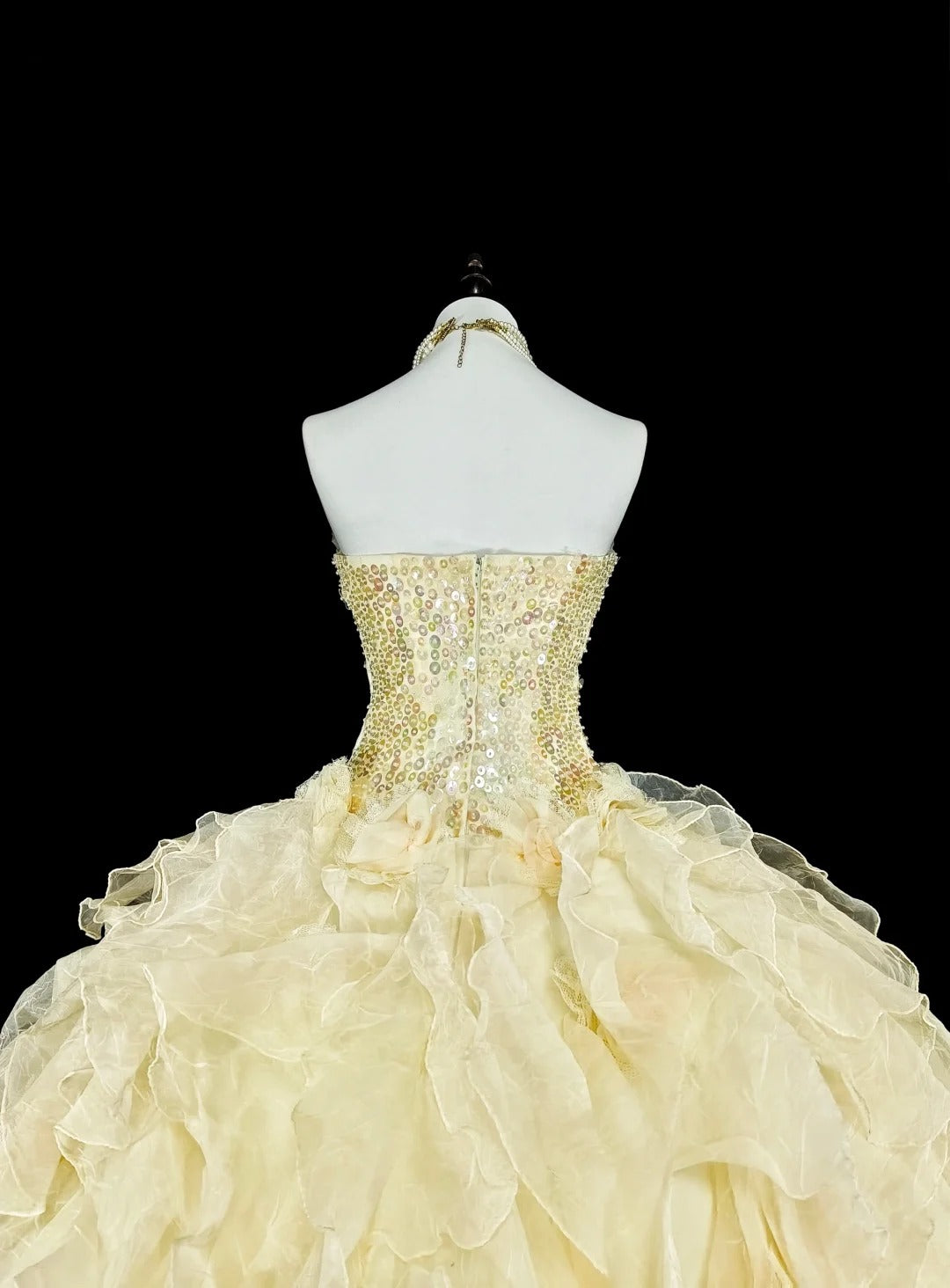 Robe de Bal Princesse Bustier Jaune Volants Étages Superposés Robes Sweet 16 Robe de Quinceañera N3418