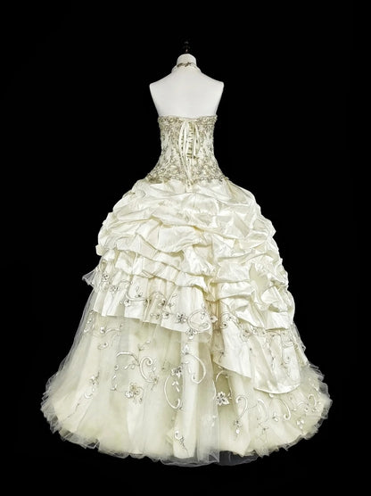 Princess Wedding Dresses Ball Gown Strapless Ivory With Beaded Crystals Long Bridal Gown N3413