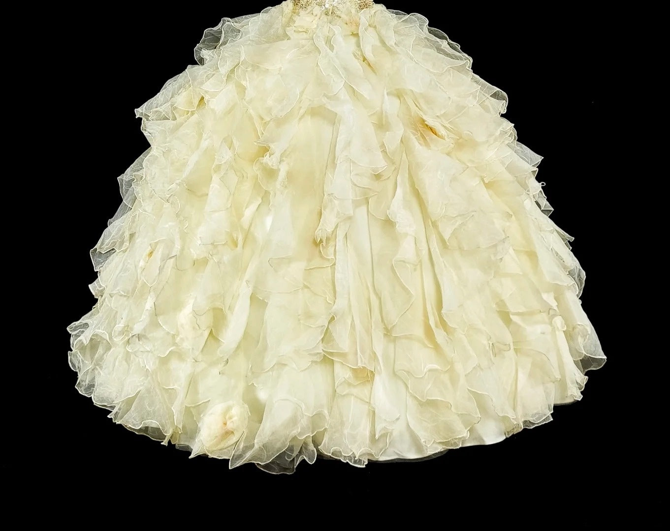 Robe de Bal Princesse Bustier Jaune Volants Étages Superposés Robes Sweet 16 Robe de Quinceañera N3418