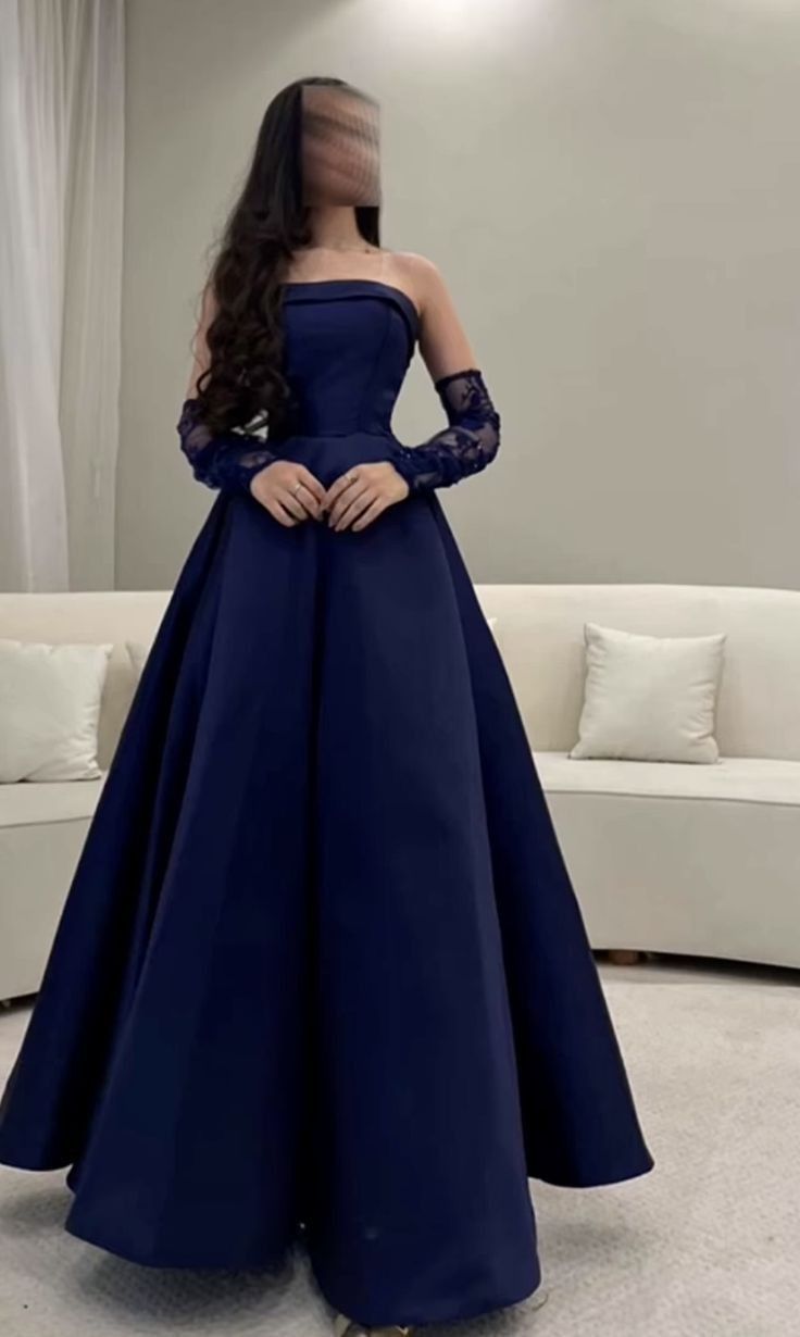 Ballkleid, trägerlos, marineblau, bodenlang, formelles Abendkleid, königsblaues Satin-Abendkleid AB735