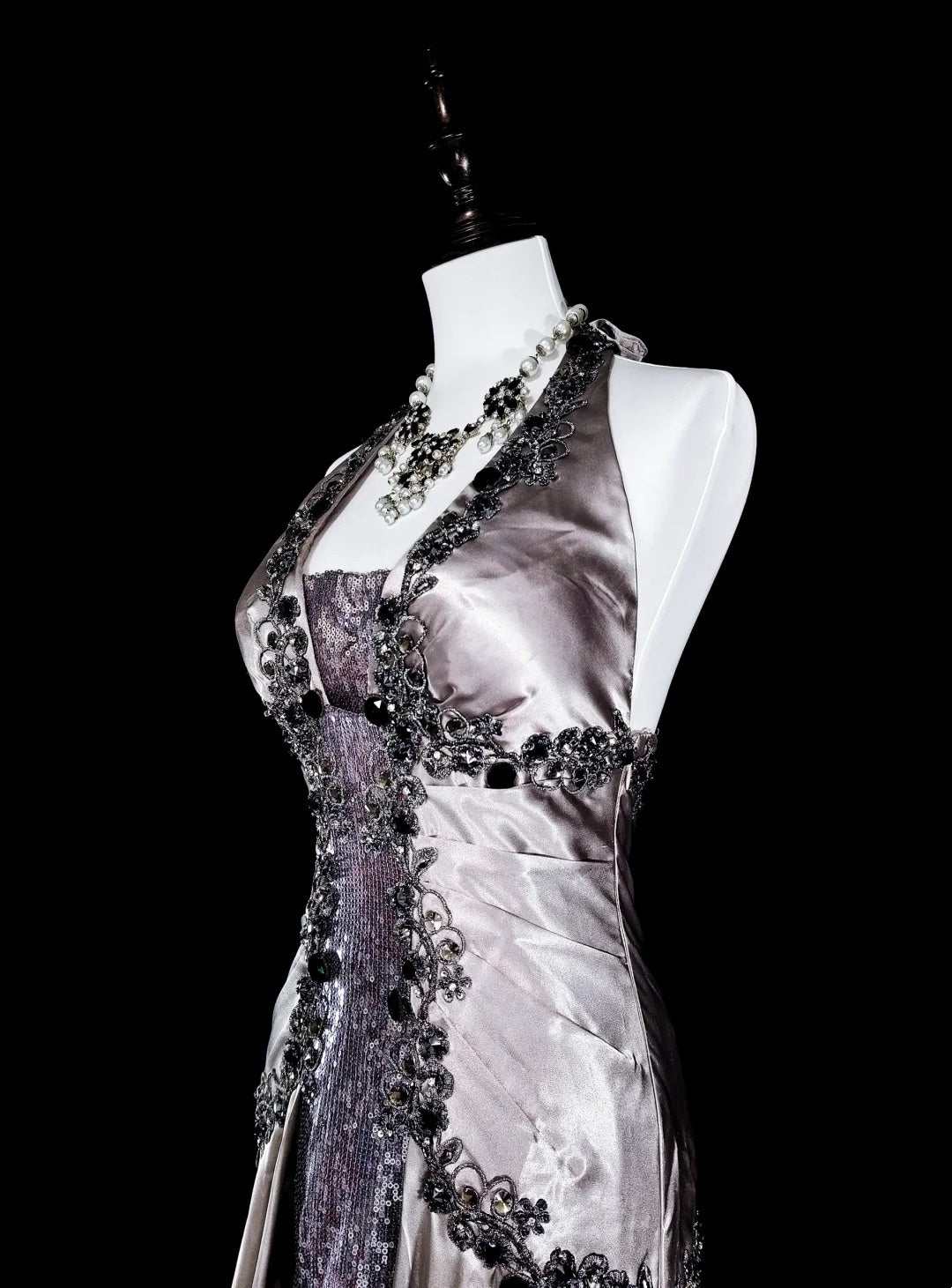 Vintage Prom Dresses Aesthetic Mermaid Halter Silver Grey Taffeta Classic Inspo Party Dress With Crystals Gem N2000