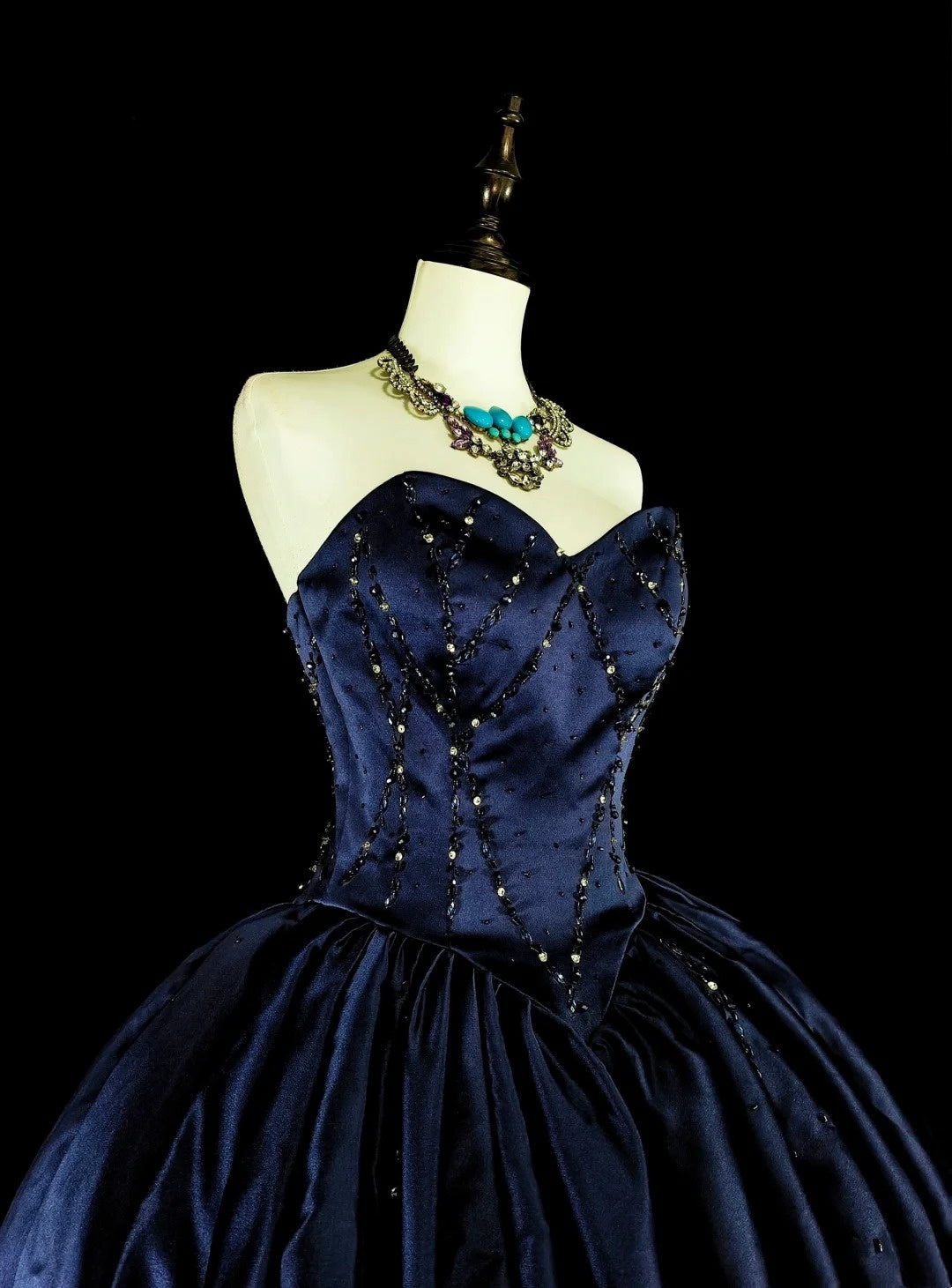 Robe de bal vintage bleu marine en tulle, décolleté cœur, style années 80, robe de soirée formelle, robe de bal longue N1755
