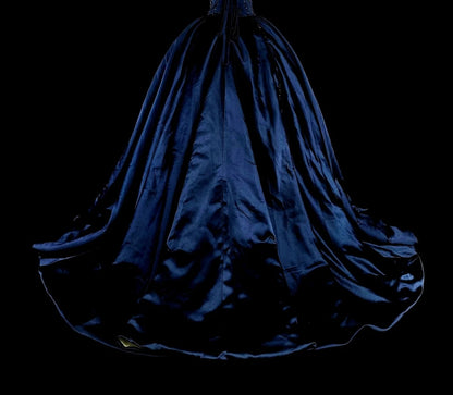 Robe de bal vintage bleu marine en tulle, décolleté cœur, style années 80, robe de soirée formelle, robe de bal longue N1755