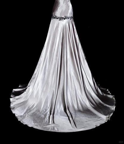 Vintage Prom Dresses Aesthetic Mermaid Halter Silver Grey Taffeta Classic Inspo Party Dress With Crystals Gem N2000