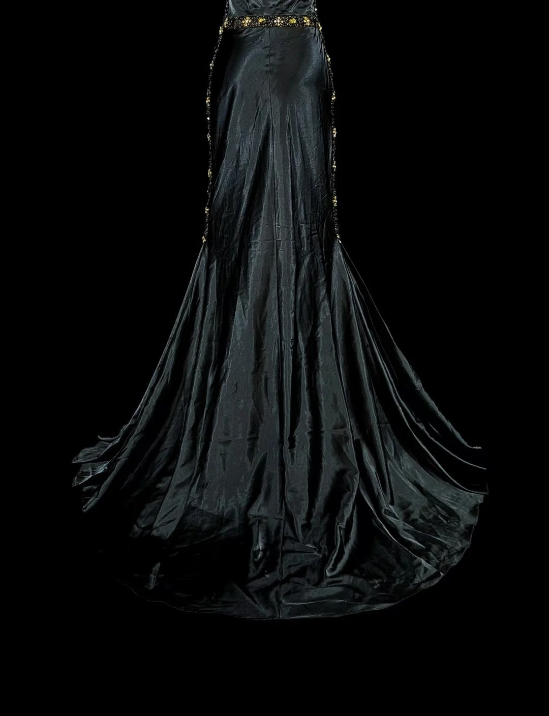 Vintage Meerjungfrauen-Abendkleid aus den 1960er Jahren, schwarz, ärmellos, mit herzförmigem Ausschnitt, Trägern, N1591