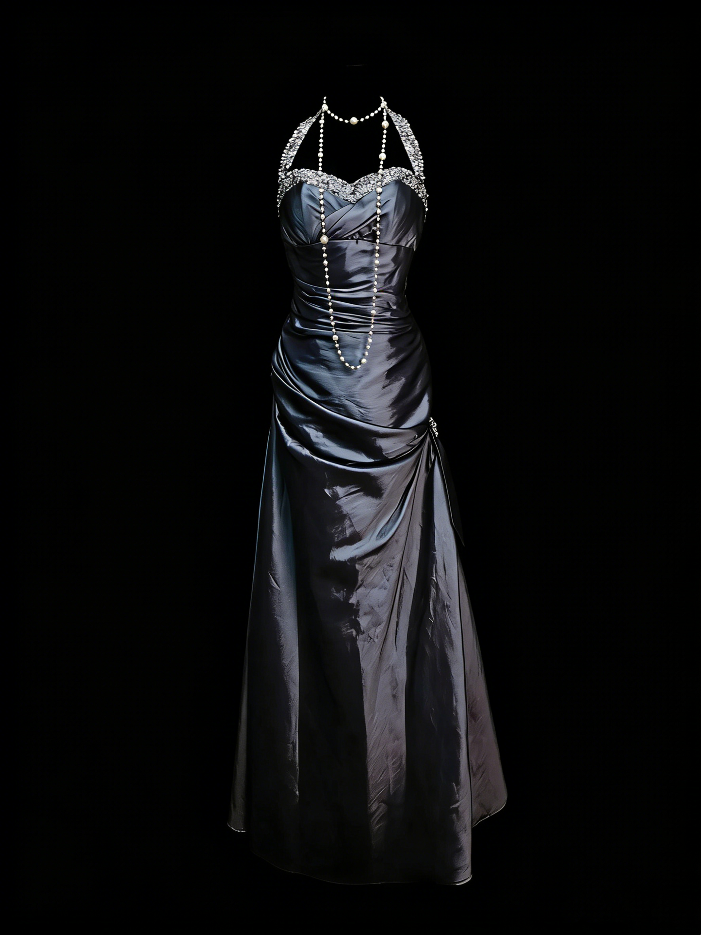 Robe de soirée sirène longue en satin gris avec col en V et dos nu, style rétro des années 60, pour bal de promo, modèle N2138