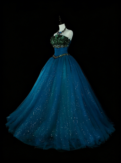 Robe de bal vintage bustier en tulle bleu, robe de quinceañera longue, taille 15, Vestidos De Fiesta N1478