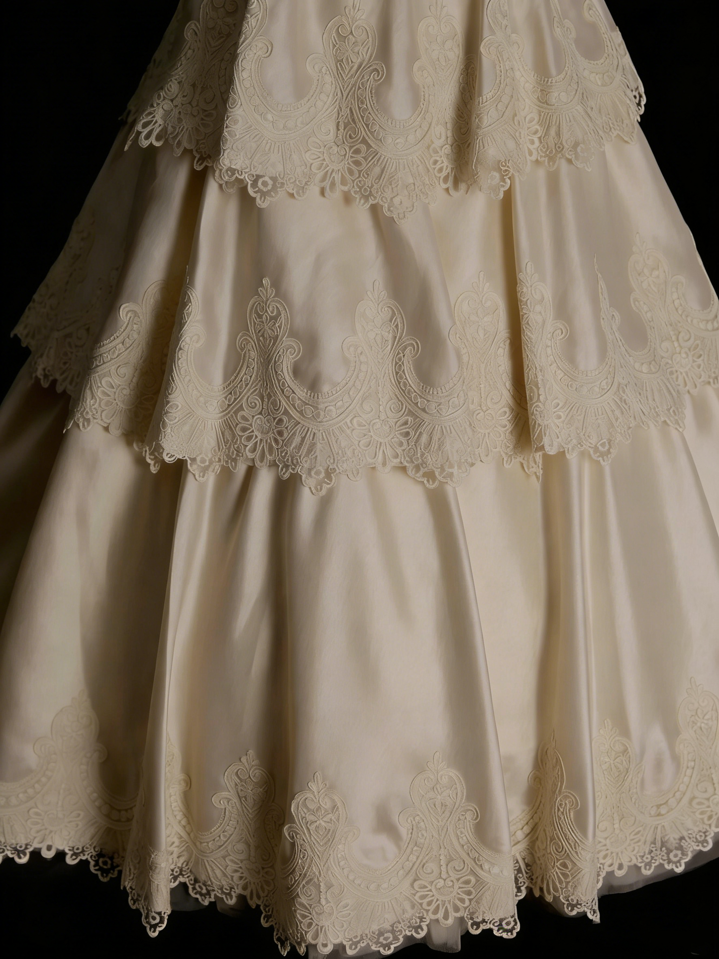 Robe de bal vintage années 70, bustier, couleur champagne, ornée d'appliqués en dentelle, robe de mariée féerique N1318