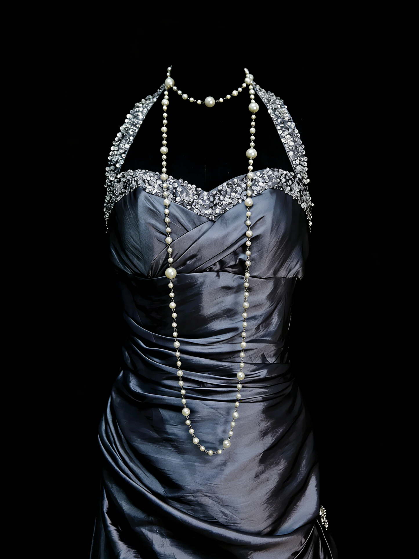 Robe de soirée sirène longue en satin gris avec col en V et dos nu, style rétro des années 60, pour bal de promo, modèle N2138