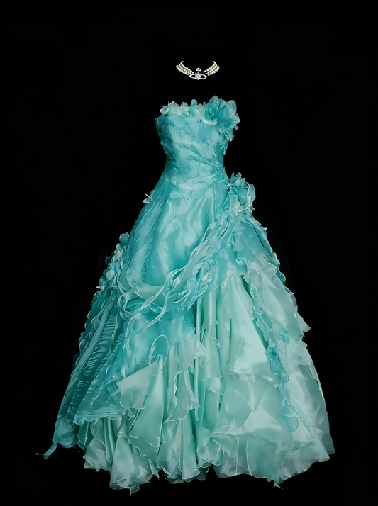 Vintage Ballkleid, trägerlos, blau, gestuft, mit Lagen, Sweet 16 Kleider, Quinceañera Kleid, lang, Vestidos De Fiesta N1448