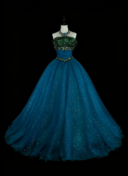 Robe de bal vintage bustier en tulle bleu, robe de quinceañera longue, taille 15, Vestidos De Fiesta N1478