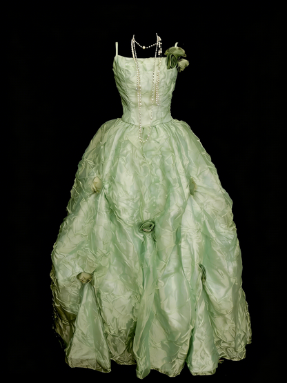 Robe de bal élégante à fines bretelles vert menthe, idéale pour une soirée étudiante ou une remise de diplômes (N1158)