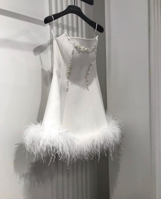 Dazzling A Line Strapless White Satin Mini Homecoming Dress Inspo Short Graduation Dresses RB6875