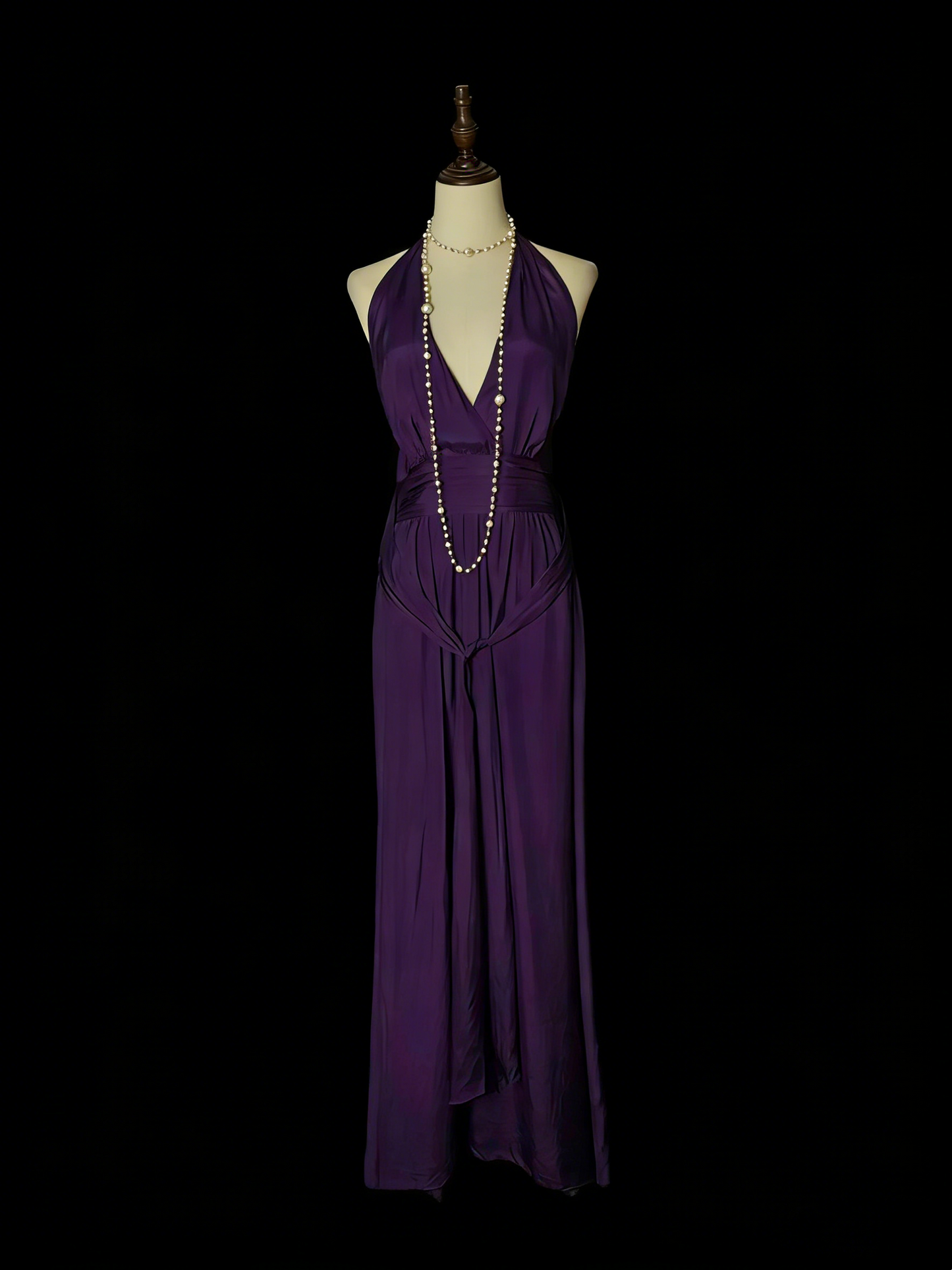 Robe de bal longue violette style années 80, coupe trapèze, col en V, pour lycéennes (N1330)