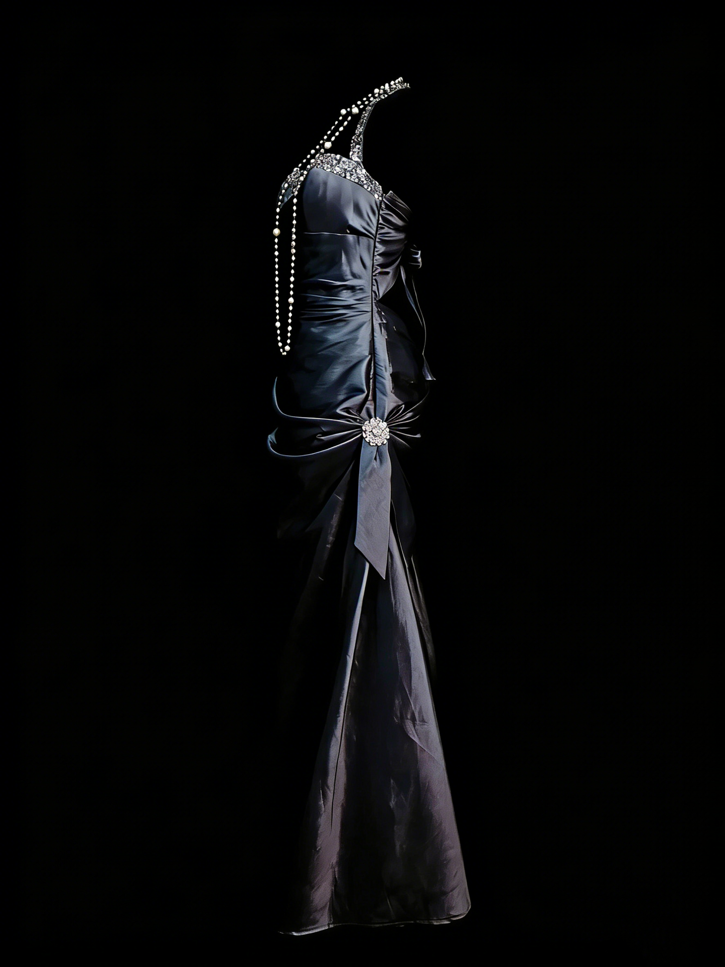 Robe de bal longue de soirée vintage sirène dos nu sans manches, style années 90, ornée de perles, référence N1386